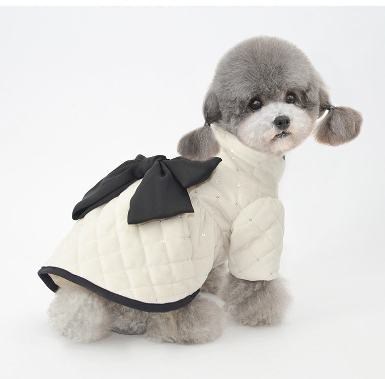 KFX-8426813 Cozy Cotton Pet Coat with Sequin Embroidered Big Bow - Available in Multiple Sizes