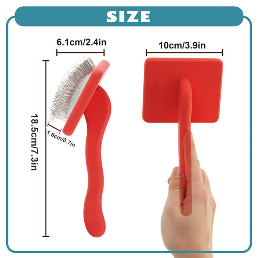 KFX-8427965 Pet Comb with Beech Wood Handle and Stainless Steel Needles for Dog and Cat Care - Red