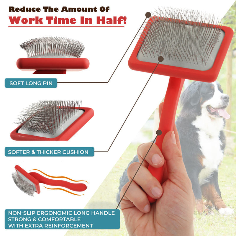KFX-8427965 Pet Comb with Beech Wood Handle and Stainless Steel Needles for Dog and Cat Care - Red