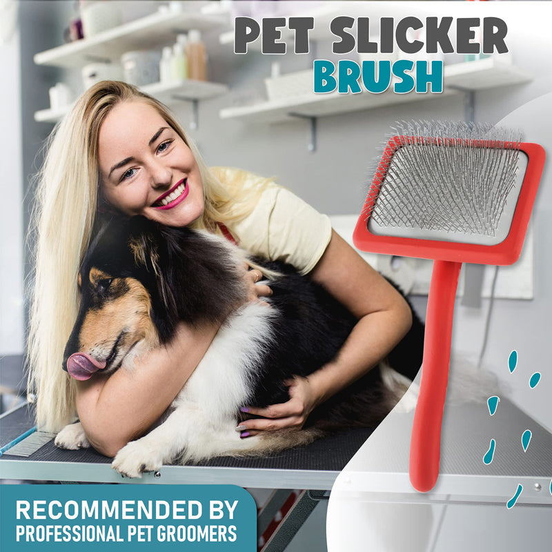 KFX-8427965 Pet Comb with Beech Wood Handle and Stainless Steel Needles for Dog and Cat Care - Red