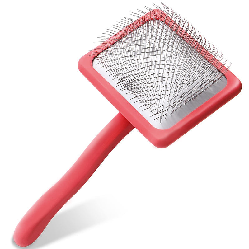 KFX-8427965 Pet Comb with Beech Wood Handle and Stainless Steel Needles for Dog and Cat Care - Red