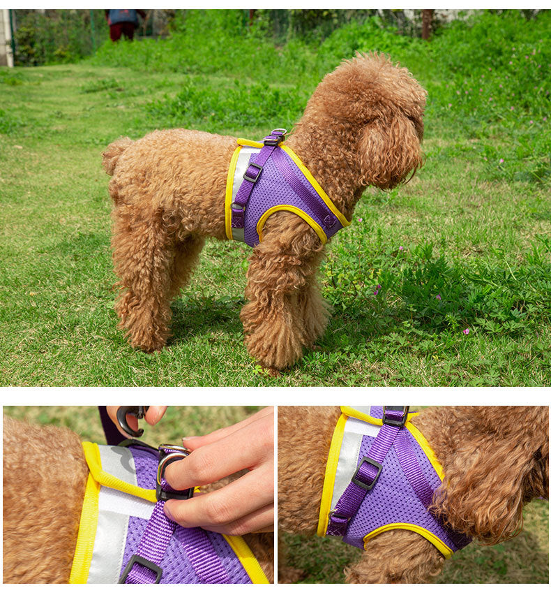 KFX-8428733 Light Reflecting Traction Belt Chest Harness with Breathable Mesh for Small and Medium Dogs
