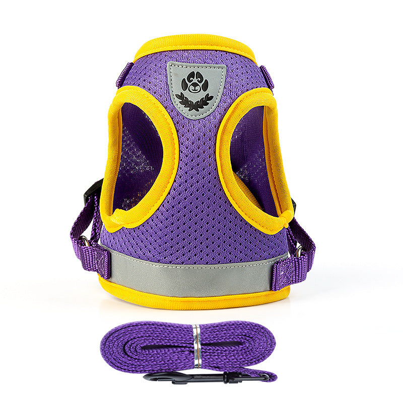KFX-8428733 Light Reflecting Traction Belt Chest Harness with Breathable Mesh for Small and Medium Dogs