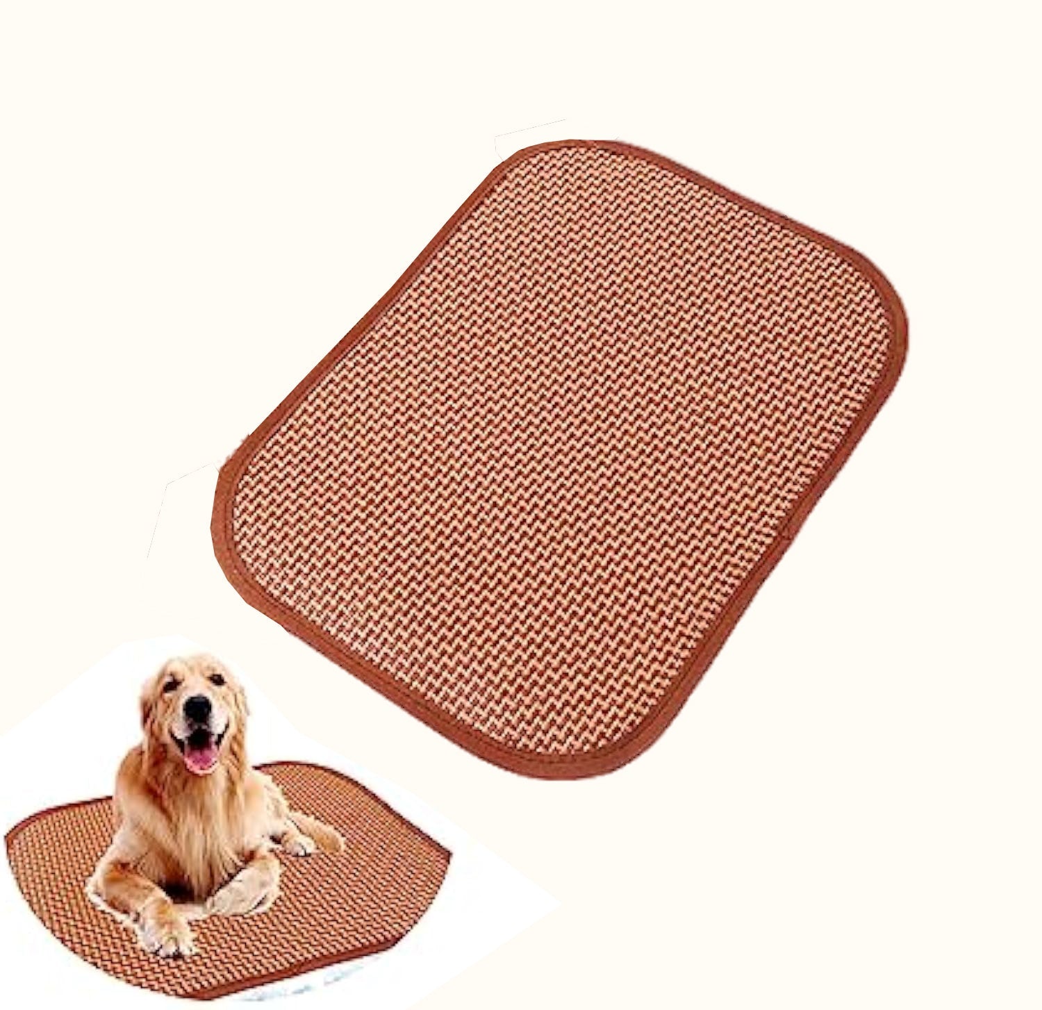 KFX-8429629 Cooling Mat for Cats and Dogs - Self-Cooling Bamboo Rattan Woven Pad for Summer Use - Ideal for Kennels, Crates, Guinea Pigs, and Hamsters