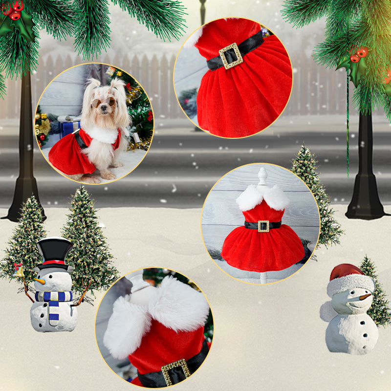 KFX-8430525 Gold Velvet Christmas Pet Dress with Bow - Available in Multiple Sizes