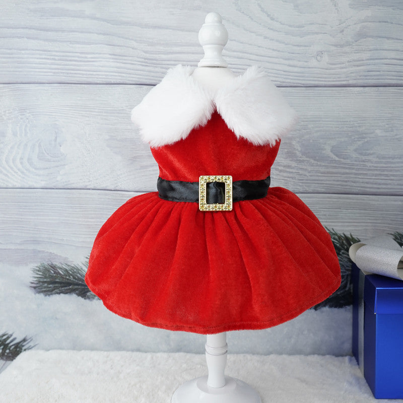 KFX-8430525 Gold Velvet Christmas Pet Dress with Bow - Available in Multiple Sizes