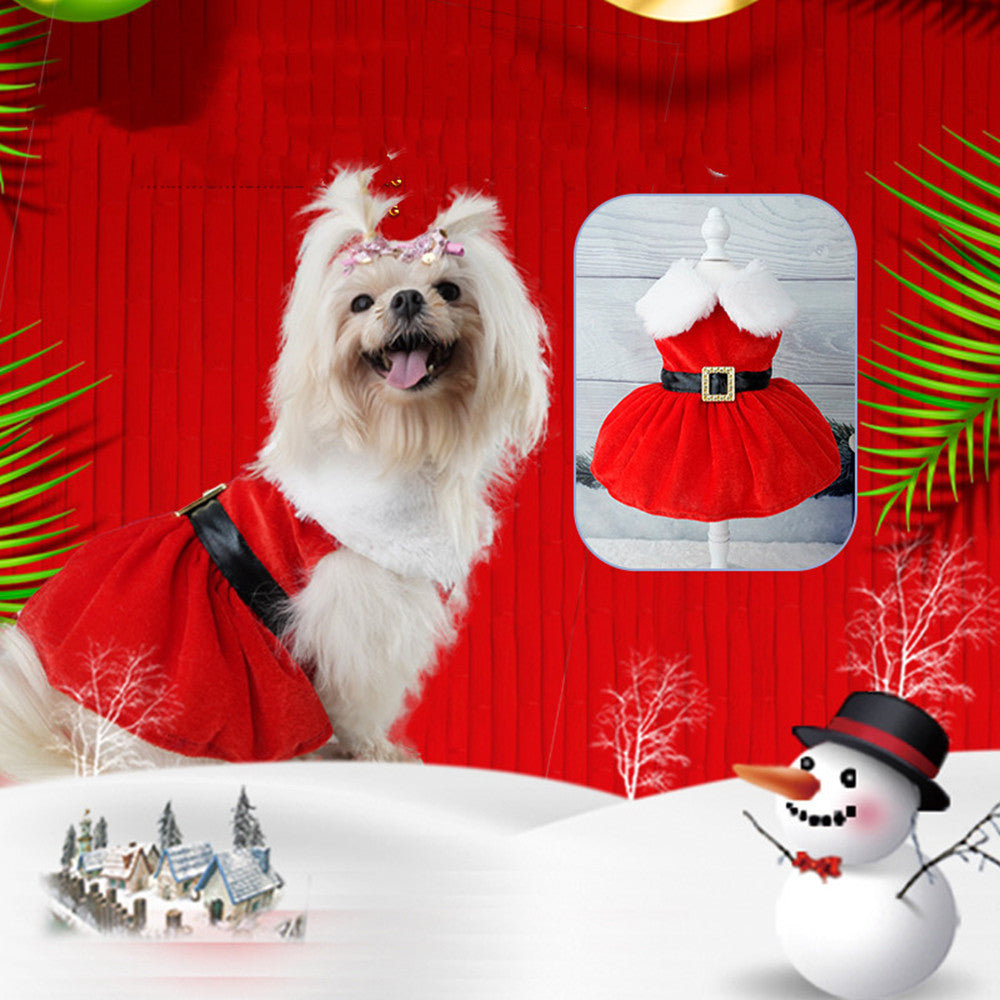 KFX-8430525 Gold Velvet Christmas Pet Dress with Bow - Available in Multiple Sizes