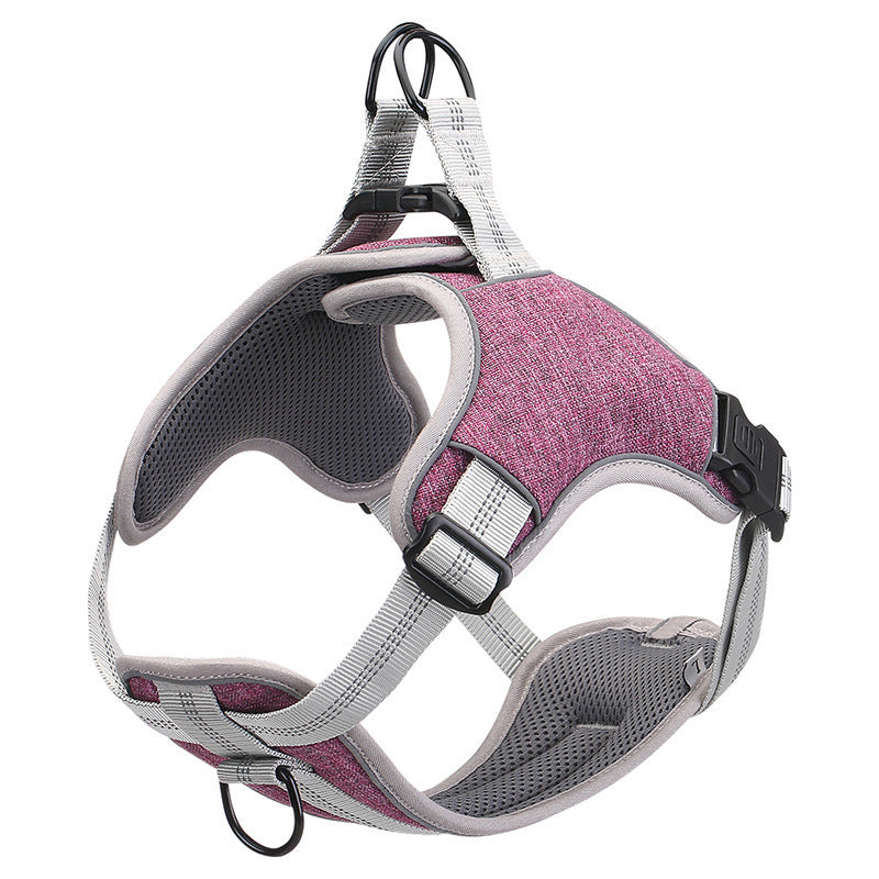 KFX-8431421 Reflective Dog Chest Harness Vest - Adjustable Polyester Design in Blue, Purple, Gray (S-XXL)