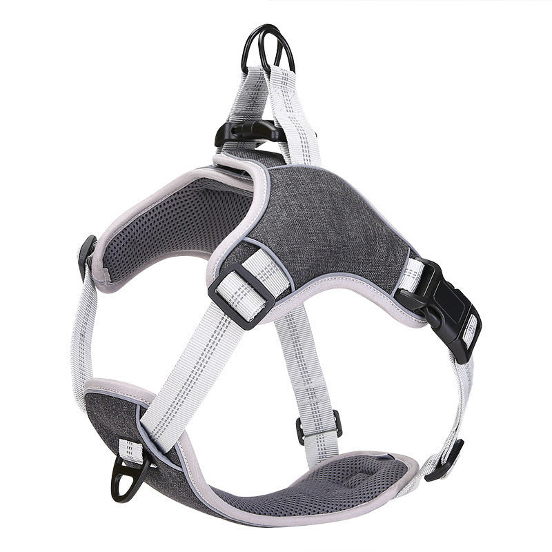 KFX-8431421 Reflective Dog Chest Harness Vest - Adjustable Polyester Design in Blue, Purple, Gray (S-XXL)