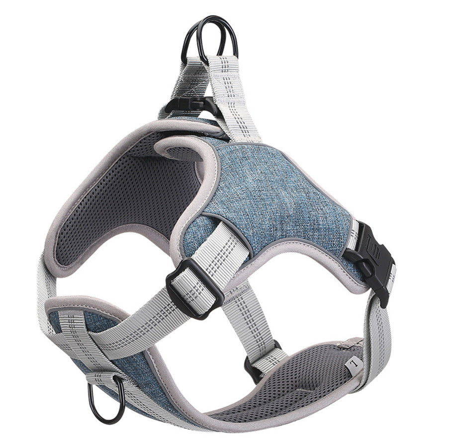 KFX-8431421 Reflective Dog Chest Harness Vest - Adjustable Polyester Design in Blue, Purple, Gray (S-XXL)