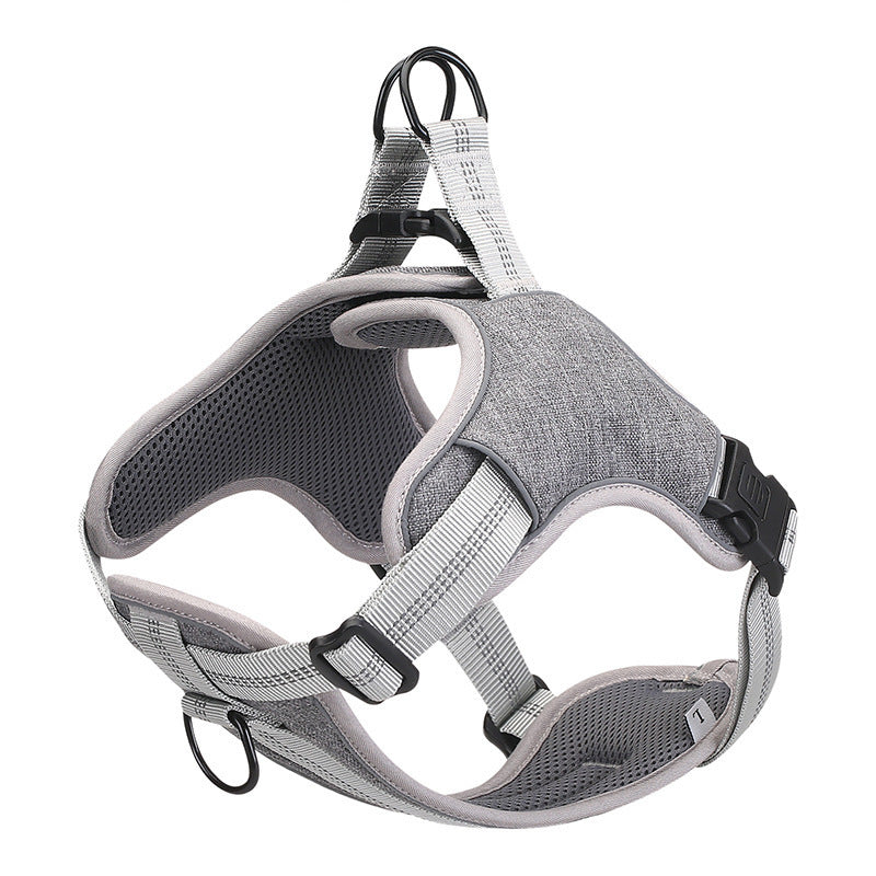 KFX-8431421 Reflective Dog Chest Harness Vest - Adjustable Polyester Design in Blue, Purple, Gray (S-XXL)