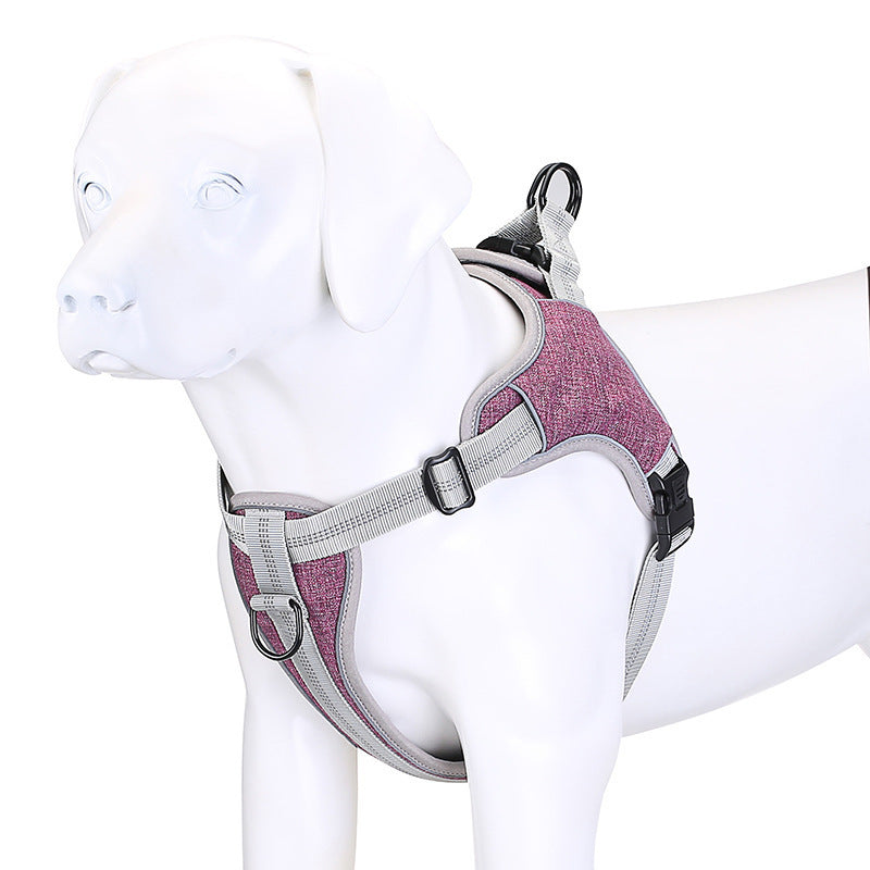KFX-8431421 Reflective Dog Chest Harness Vest - Adjustable Polyester Design in Blue, Purple, Gray (S-XXL)