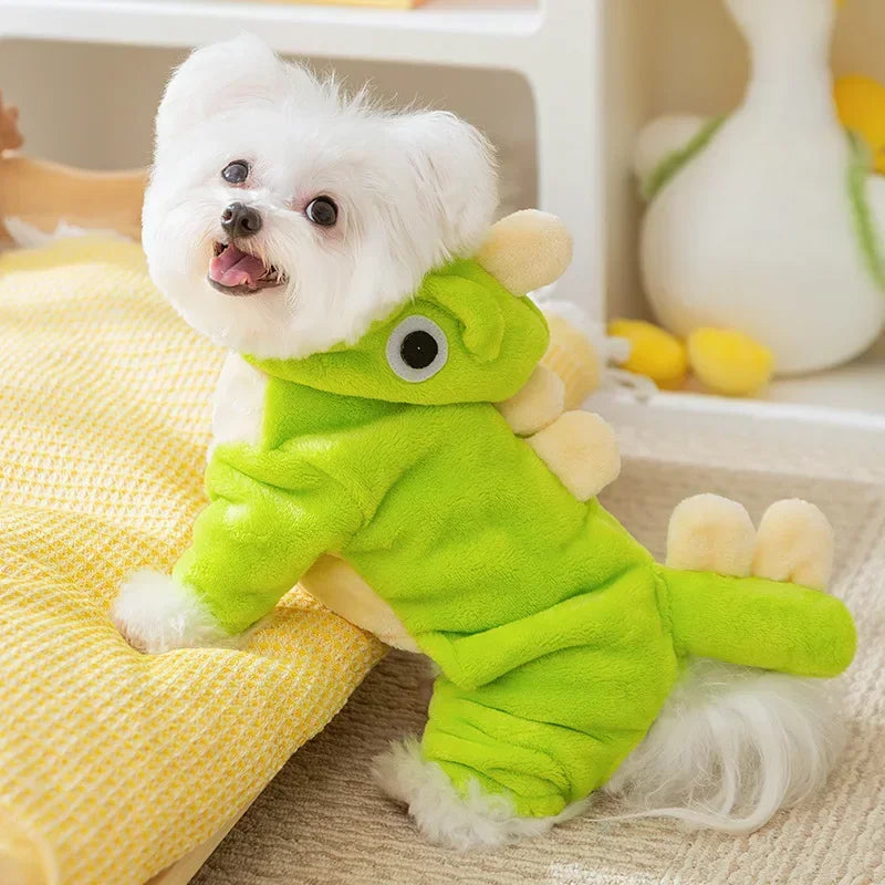 KFX-8438461 Dinosaur Costume Fleece Coat for Small Dogs and Cats - Cute, Cozy, and Easy to Wear