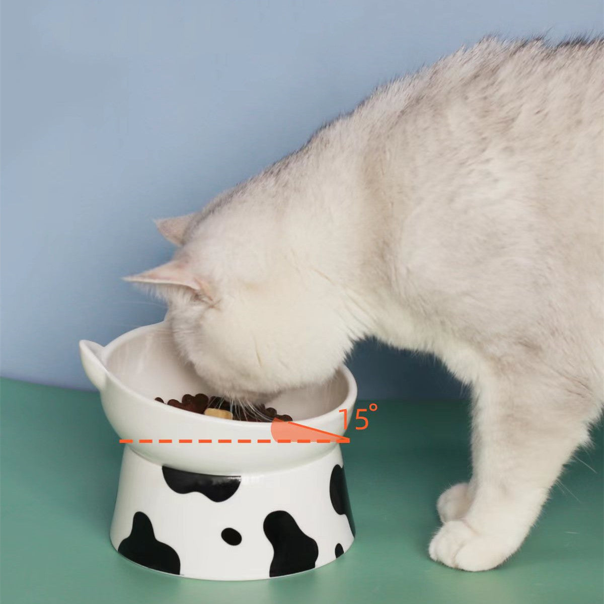 KFX-8443837 Ceramic Pet Bowl with High Foot and Oblique Mouth Design for Cervical Spine Protection
