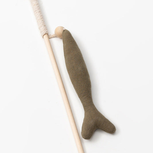 KFX-8444477 Funny Cat Stick with Fish Rod Design - Canvas Nibble Toy for Playful Cats