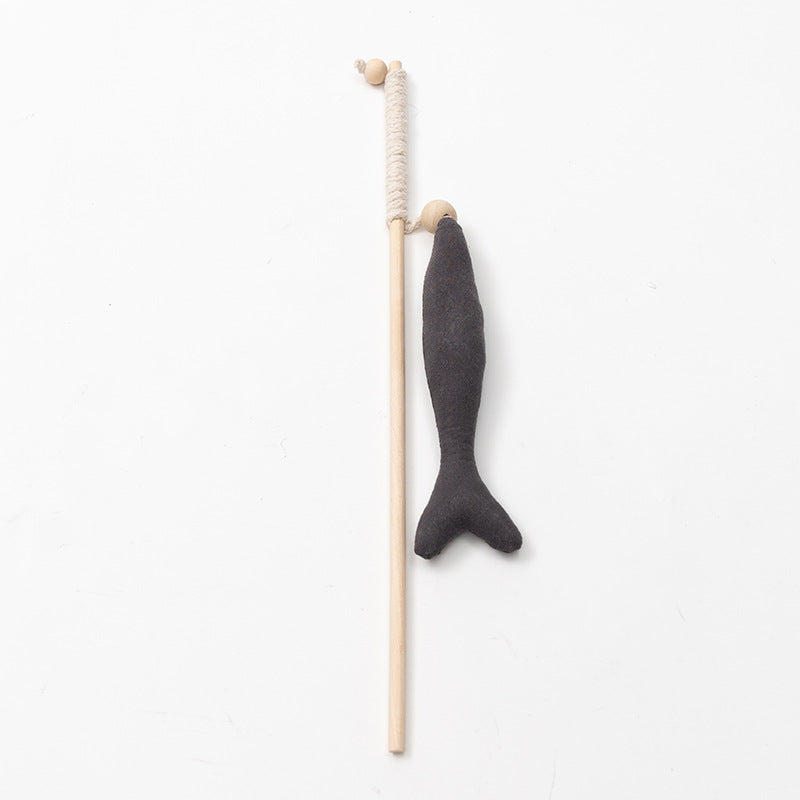 KFX-8444477 Funny Cat Stick with Fish Rod Design - Canvas Nibble Toy for Playful Cats