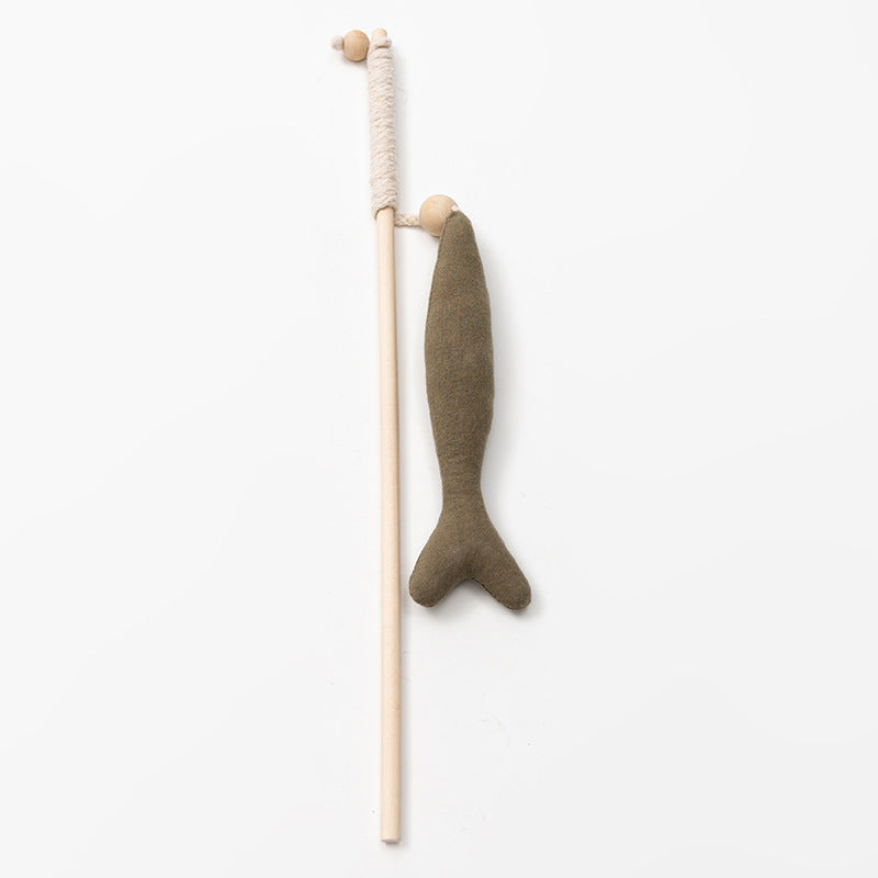 KFX-8444477 Funny Cat Stick with Fish Rod Design - Canvas Nibble Toy for Playful Cats