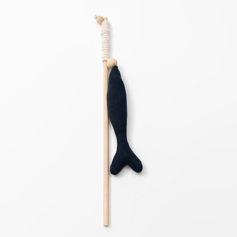 KFX-8444477 Funny Cat Stick with Fish Rod Design - Canvas Nibble Toy for Playful Cats