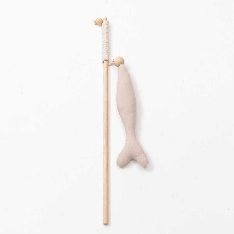 KFX-8444477 Funny Cat Stick with Fish Rod Design - Canvas Nibble Toy for Playful Cats