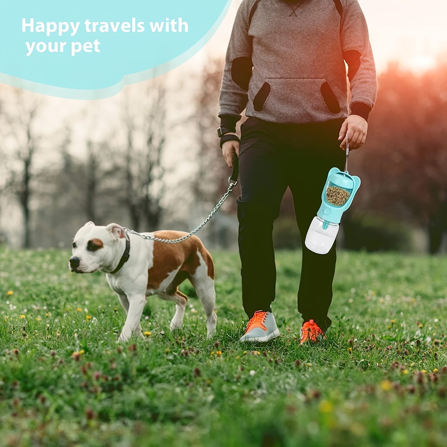 KFX-8445117 Leak-Proof 2-in-1 Dog Water Bottle with Food Container for Travel, Hiking and Outdoor Activities