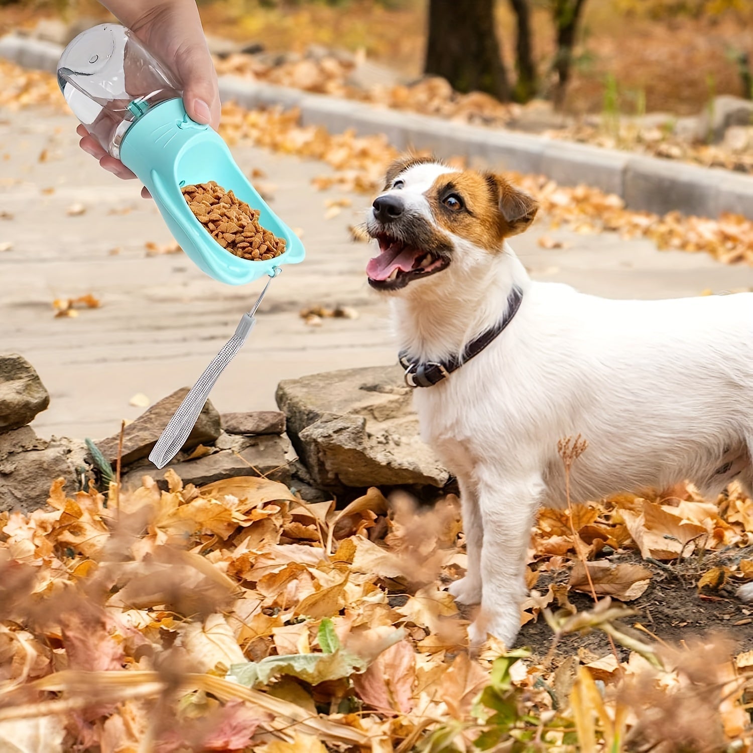 KFX-8445117 Leak-Proof 2-in-1 Dog Water Bottle with Food Container for Travel, Hiking and Outdoor Activities