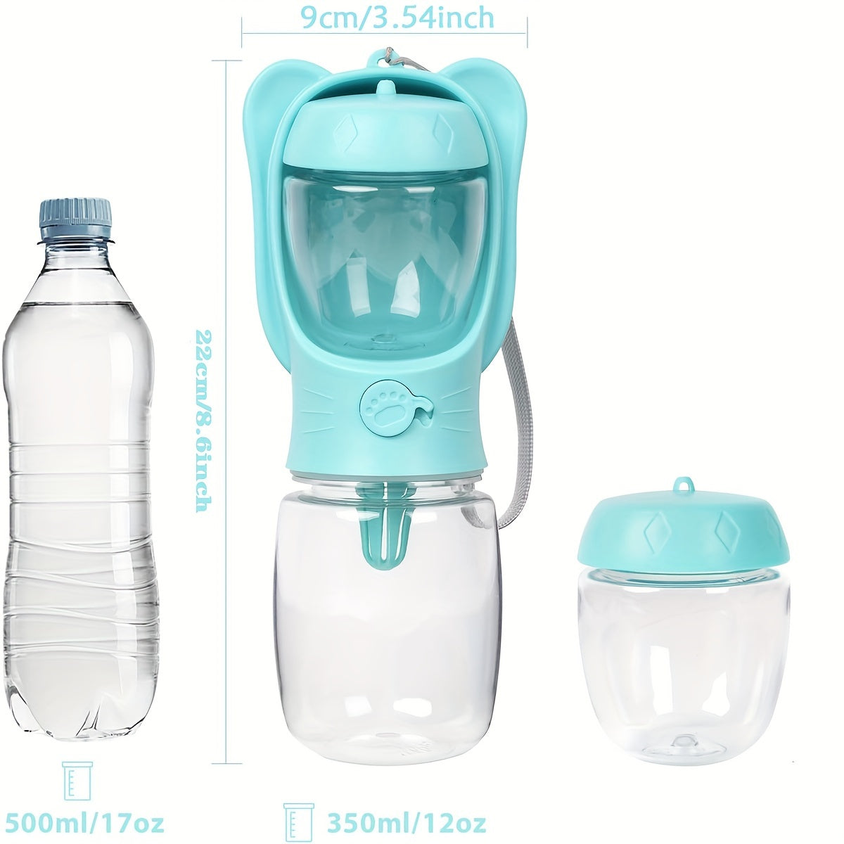 KFX-8445117 Leak-Proof 2-in-1 Dog Water Bottle with Food Container for Travel, Hiking and Outdoor Activities