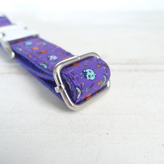 KFX-8445629 Purple Halloween Print Dog Collar for Stylish Pets, Polyester Material, Fashionable Design