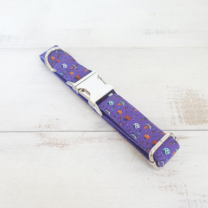 KFX-8445629 Purple Halloween Print Dog Collar for Stylish Pets, Polyester Material, Fashionable Design