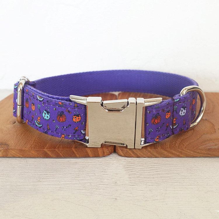 KFX-8445629 Purple Halloween Print Dog Collar for Stylish Pets, Polyester Material, Fashionable Design