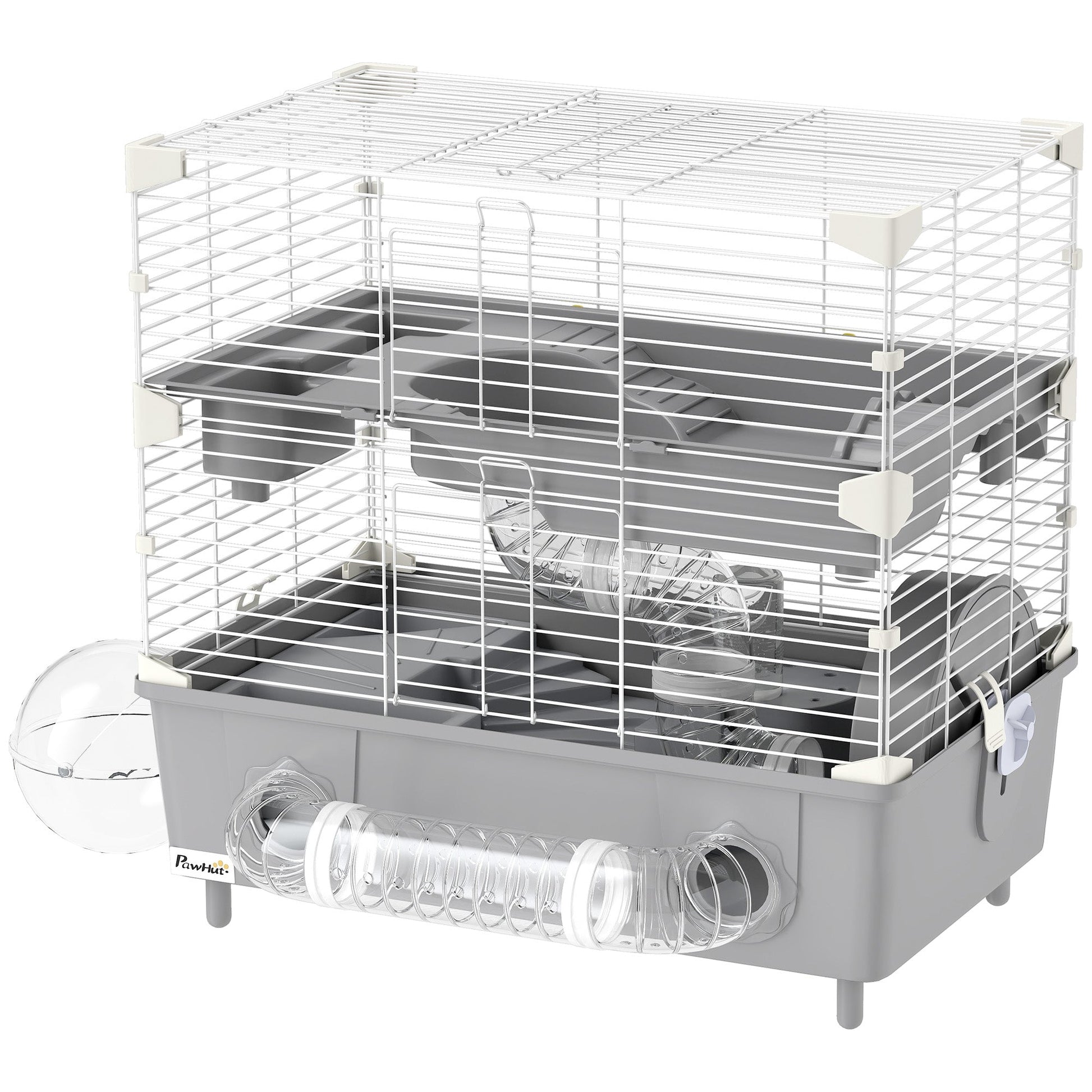 KFX-8447293 2-Tier Hamster Cage with Sand Bathroom, Running Wheel, Water Bottle & Accessories in Gray