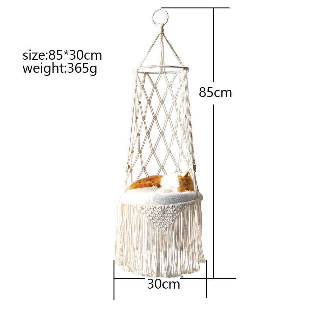 KFX-8450877 Macrame Cat Hammock Bed - Stylish Wall Hanging Pet Swing for Cats