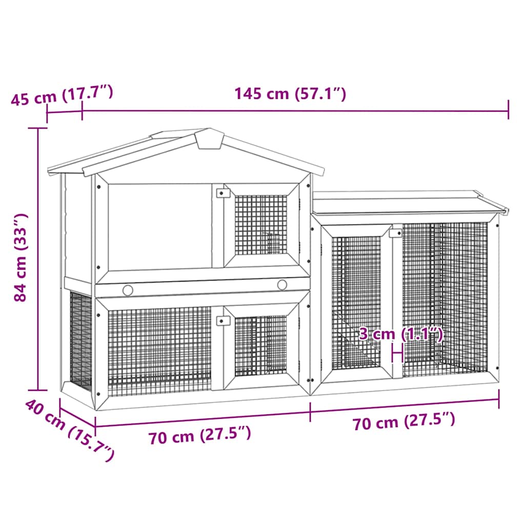 KFX-8451005 Spacious Two-Level Rabbit Hutch with Ramp and Removable Tray