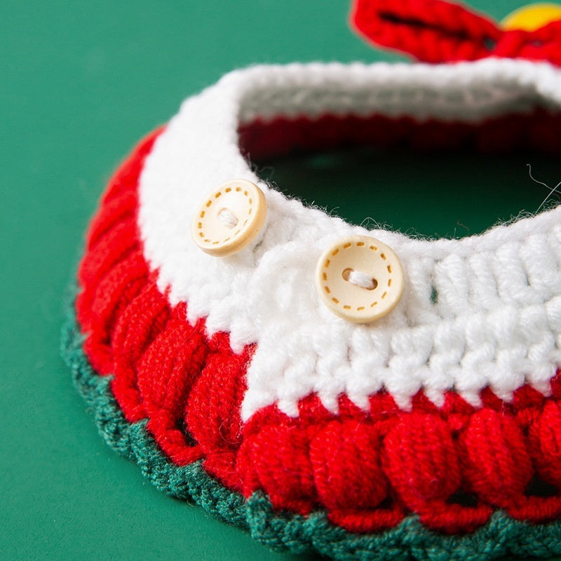 KFX-8451389 Christmas Themed Adjustable Milk Cotton Knitted Yarn Collar for Cats