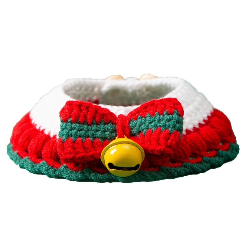 KFX-8451389 Christmas Themed Adjustable Milk Cotton Knitted Yarn Collar for Cats