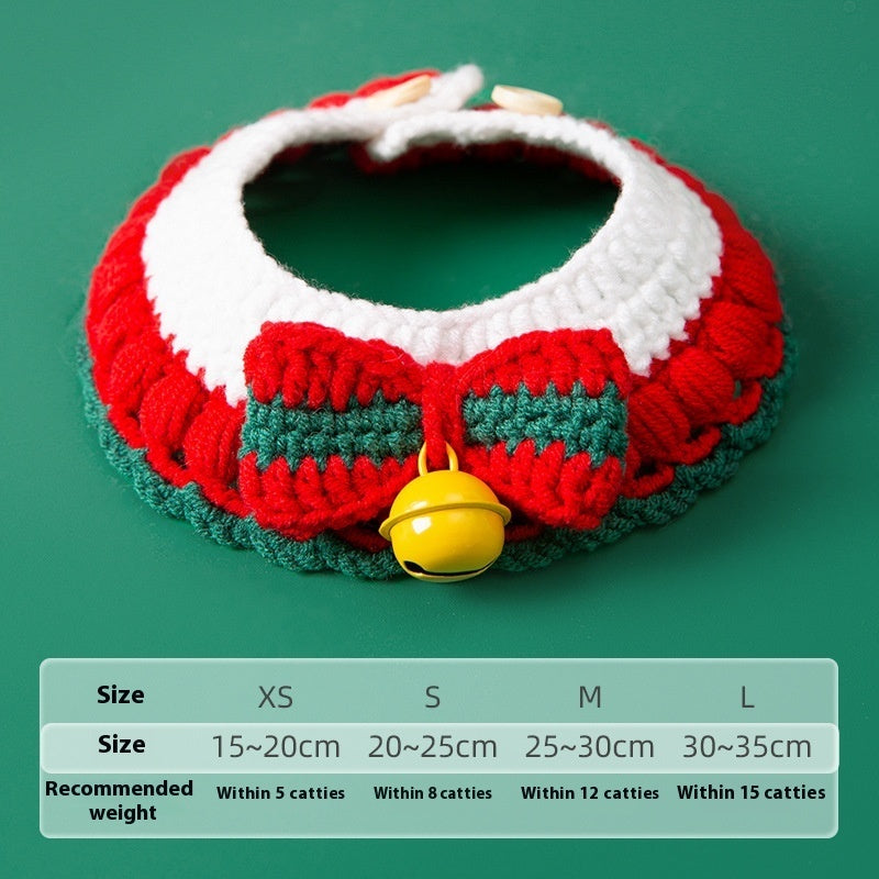 KFX-8451389 Christmas Themed Adjustable Milk Cotton Knitted Yarn Collar for Cats