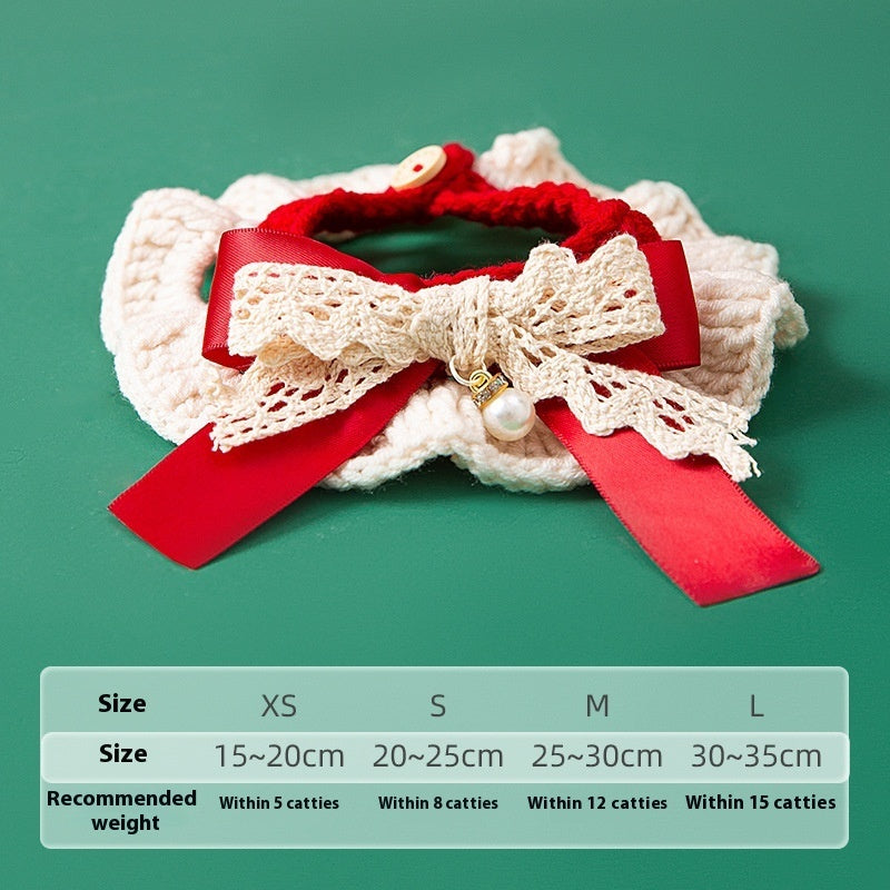 KFX-8451389 Christmas Themed Adjustable Milk Cotton Knitted Yarn Collar for Cats