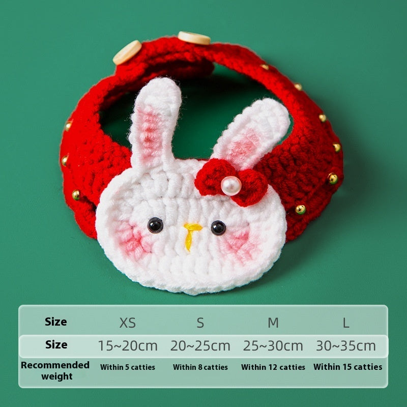 KFX-8451389 Christmas Themed Adjustable Milk Cotton Knitted Yarn Collar for Cats