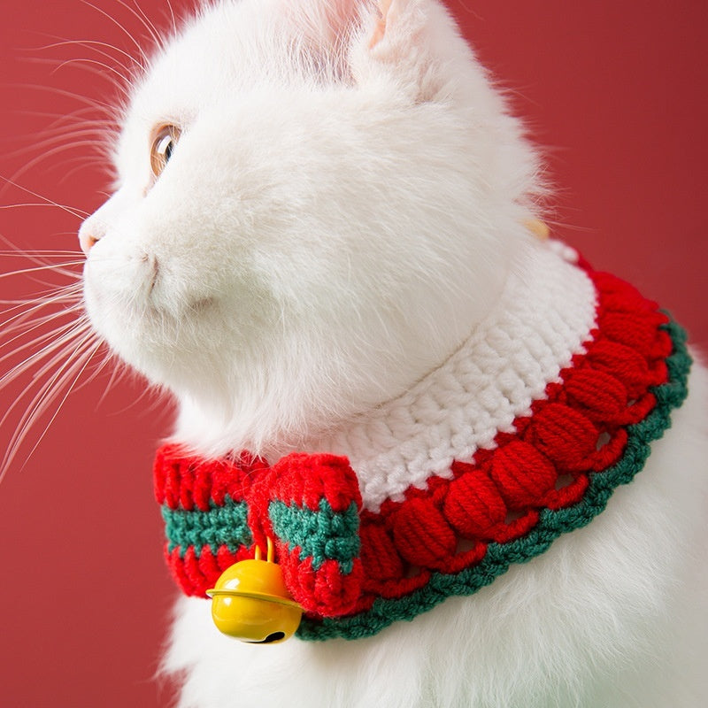 KFX-8451389 Christmas Themed Adjustable Milk Cotton Knitted Yarn Collar for Cats