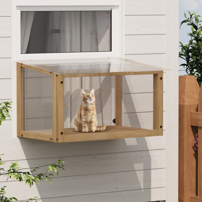 KFX-8453053 Waterproof Cat Window Perch - Secure Outdoor Catio for Indoor Cats, Fits Single-Hung Windows 24-35 In, Durable Wooden Design