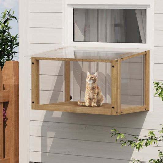 KFX-8453053 Waterproof Cat Window Perch - Secure Outdoor Catio for Indoor Cats, Fits Single-Hung Windows 24-35 In, Durable Wooden Design