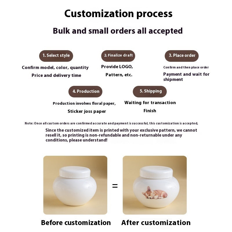 KFX-8453437 Ceramic Ash Urn for Pet Remains with Handmade Craftsmanship and Storage for Teeth and Hair