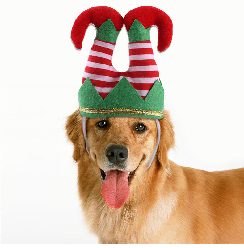 KFX-8453565 Funny Striped Clown Hat for Dogs - Comfortable Flannel Christmas Ornament
