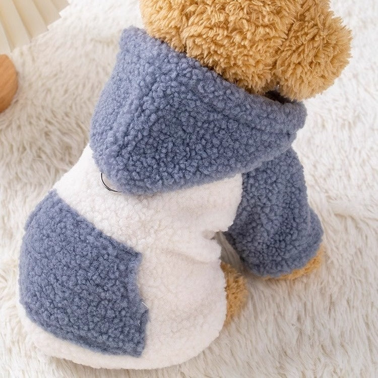 KFX-8453821 Warm Cotton-Padded Hooded Coat for Pets in Brown and Blue, Available in Sizes XS to XL