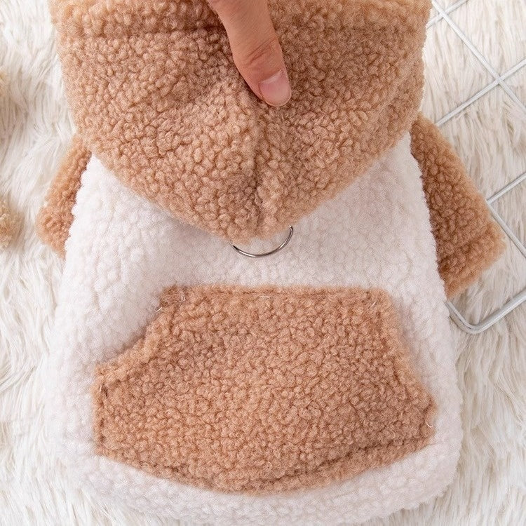 KFX-8453821 Warm Cotton-Padded Hooded Coat for Pets in Brown and Blue, Available in Sizes XS to XL