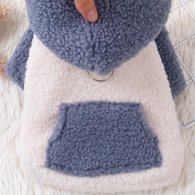 KFX-8453821 Warm Cotton-Padded Hooded Coat for Pets in Brown and Blue, Available in Sizes XS to XL