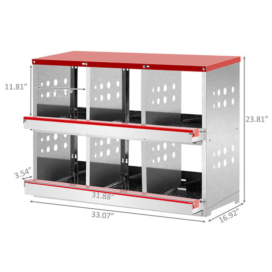KFX-8455357 6 Compartment Chicken Nesting Box with Sloping Roof, Durable Iron Structure, Easy Assembly, 33 x 16.92 x 23.81 Inches