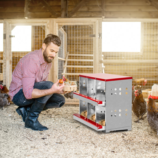 KFX-8455357 6 Compartment Chicken Nesting Box with Sloping Roof, Durable Iron Structure, Easy Assembly, 33 x 16.92 x 23.81 Inches