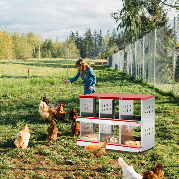 KFX-8455357 6 Compartment Chicken Nesting Box with Sloping Roof, Durable Iron Structure, Easy Assembly, 33 x 16.92 x 23.81 Inches