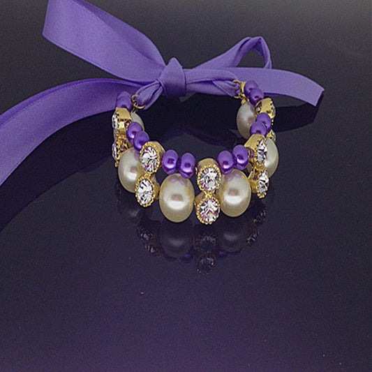 KFX-8457149 Colorful Bowknot Pearl Pet Collar for Cats and Dogs in Various Sizes