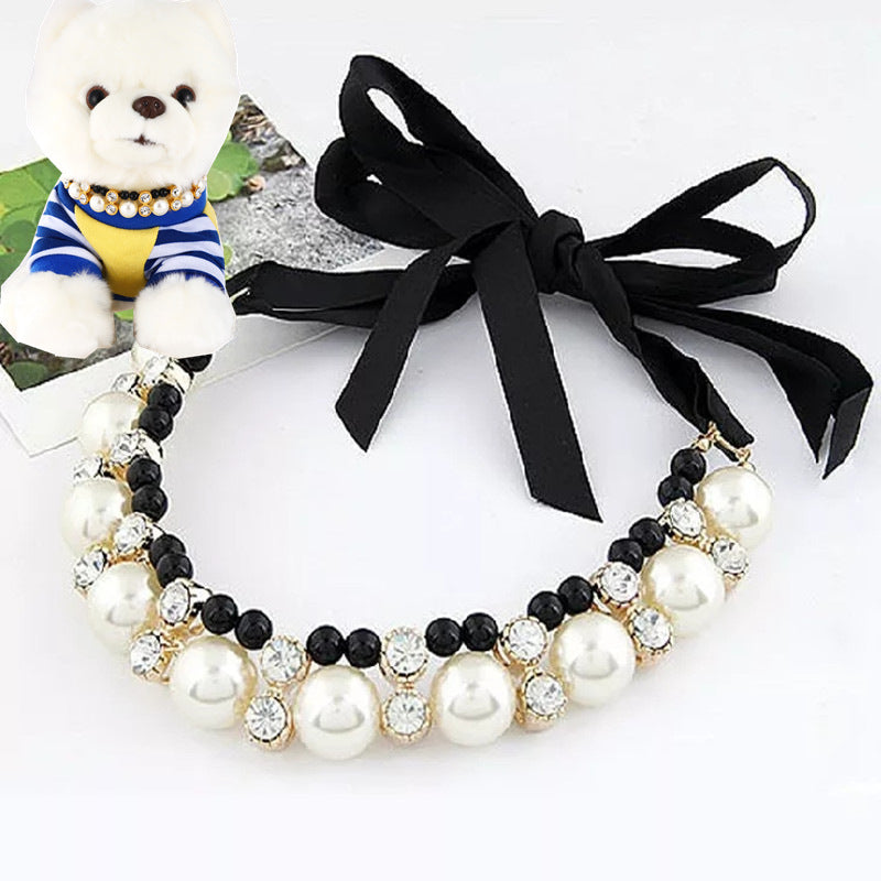 KFX-8457149 Colorful Bowknot Pearl Pet Collar for Cats and Dogs in Various Sizes